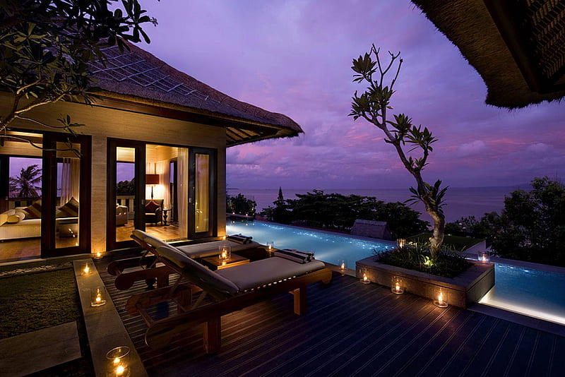 hd wallpaper beautiful island villa by night polynesia house home beautiful villa sea lights evening swimming south pacific luxury night exotic islands view ocean pool candles paradise mansion
